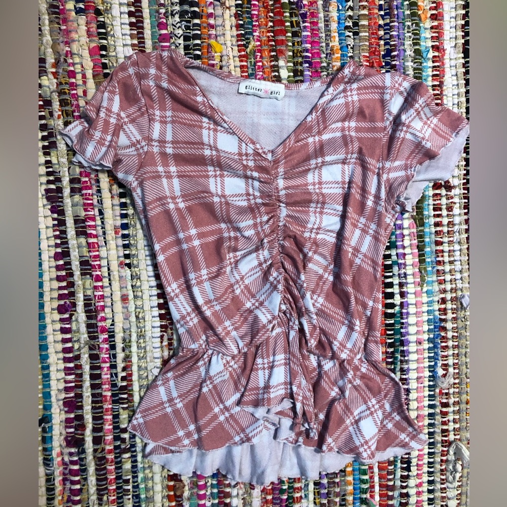 Glitter girl pink plaid shirt